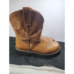 Ariat Fatbaby Western Boots Womens 10.5 B Brown Leather Ostrich Print READ